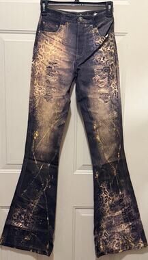 Innovare Denim Leopard & Bleach Wash Flare Jeans Small 26waist34length